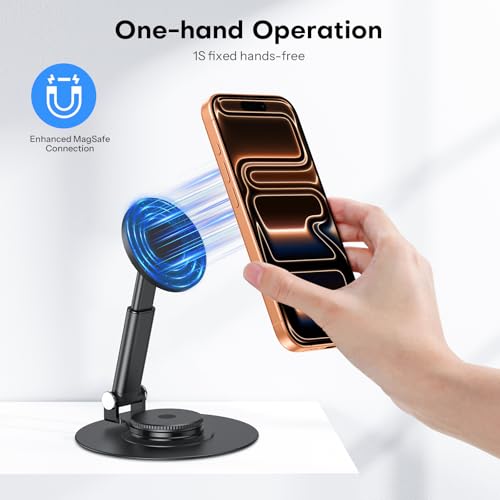 OMOTON MS05 [Height Adjustable] 360° Rotating Magnetic Phone Stand, Black | Foldable Cell Phone Stand for Desk, Office Desk Accessories Gift for iPhone Duo18/17/16 Pro Max Air for PC Gaming Women Men - image 7