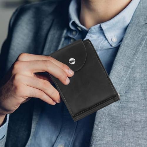 Slim Wallet for Men, Stylish Buckle Men’s Wallets with ID Window and Rear Card Slot Front Pocket Wallets for Men (Black)