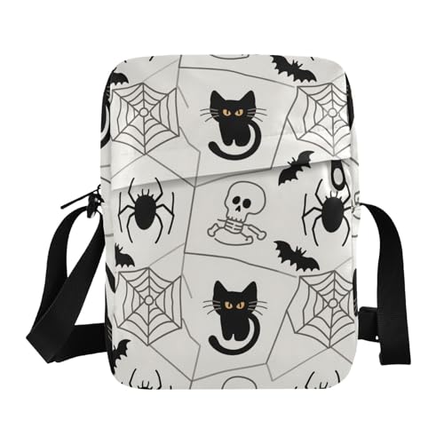 KLL Halloween Black Cat Spider Skull messenger bag cute Vegan Leather crossbody bag men Travel Shoulder Handbag For Travel