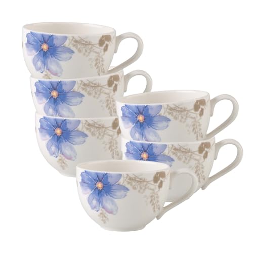 Villeroy & Boch Mariefleur Gris Basic Lot de 6 tasses à café, 250 ml, avec décor floral, porcelaine de qualité supérieure