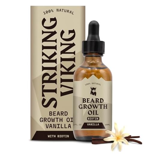 Striking Viking Beard Growth Oil with Biotin - Thickening and Conditioning Beard Oil - Beard Serum for Facial Hair for Men Vanilla, 2 Fl Oz (Pack de 1)