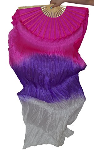 Éventails en soie pour danse du ventre tricolore rose violet blanc accessoires chorégraphie