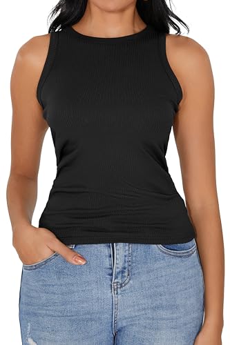 3 Pack Womens Sleeveless High Neck Tank Tops Slim Fit Ribbed Racerback Top Summer Fashion 2025 Basic Workout Casual Shirt2