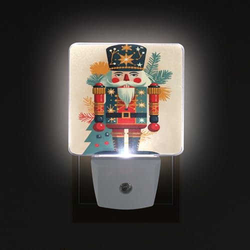 Image of Nutcracker Christmas Print Night Lights 2 Pack Plug-in Wall Led Nightlight Auto Dusk-to-Dawn Sensor Lamps for Bedroom Kitchen Bathroom