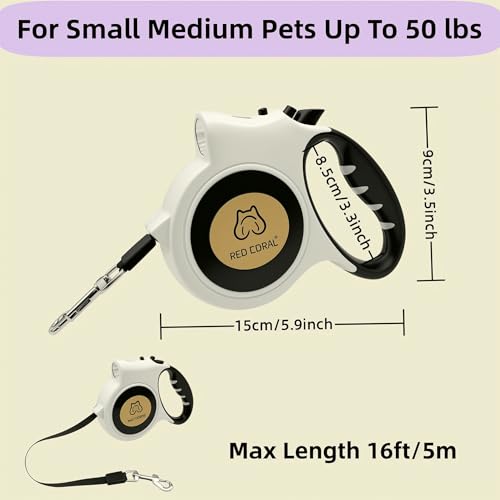 Laisse rétractable blanche de 5m pour chien avec lampe LED - 4
