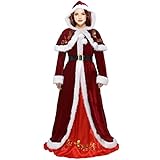 Pigmiss Mrs Claus Costume Adult Women Miss Santa Clause Deluxe Red Sexy Long Dress Plus Size Christmas Suit Outfit (XL)