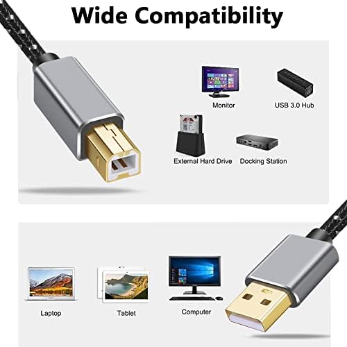 ShinKey Printer Cable 6M USB 2.0 Braided Aluminium Shell Type A Male to B Male USB B Scanner Printer Cord 24K Gold Plated Compatible with Epson HP DeskJet/Envy Lexmark Dell Printers DAC and others
