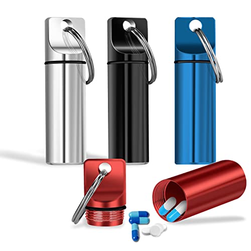 Grevosea Lot de 4 petites boîtes à pilules portables en alliage d'aluminium - Mini pilulier de voyage - Étanche - Pour l'extérieur, le camping, les voyages...