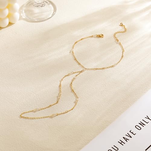 Image of Dainty Anklet for Women - Trendy 14K Gold Plated Ankle Bracelets Adjustable Bead Link Chain Waterproof Pearl CZ Anklets Non Tarnish Foot Jewelry Gift