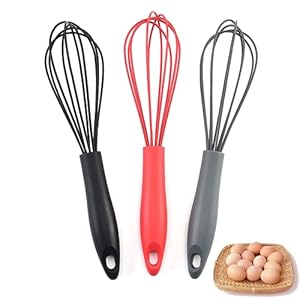 Frusta da Cucina, Frusta a Mano Silicone, con Manico Robusto e Confortevole, Resistente al Calore e Antiaderente, per Pane, Torte, Salse, Uova e Altro Ancora (3PCS)