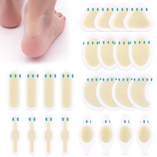 24 Pezzi Cerotti per vesciche,Cerotti piedi per Tallone Piede 6 modelli,Medicazione adesiva idrocolloidale,extra sottile per bordi,tallone e pelle protettiva per dita