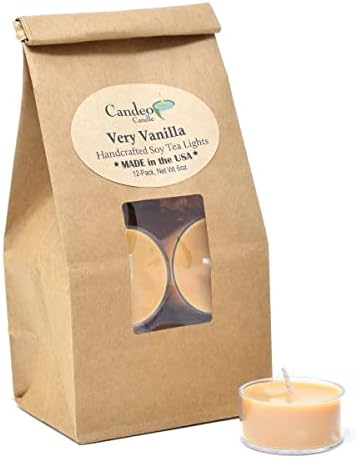 Very Vanilla Scented - Soy Tealight Candles, 12 Pack - Beige Tealight Candles - Highly Scented - Made with Soy Wax - Handmade in The USA - Candeo Candle - Food Scents