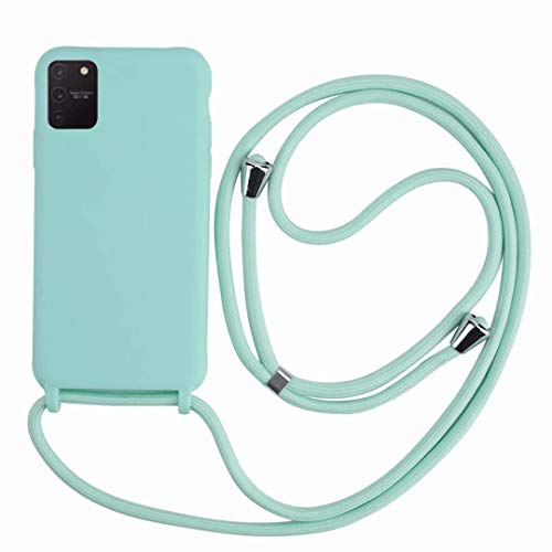 2ndSpring Funda con Cuerda Compatible con Samsung Galaxy A91/M80S/S10 Lite,Colgante Collar Correa de Cuello Cadena Cordón,Silicona Suave Menta Verde Cover