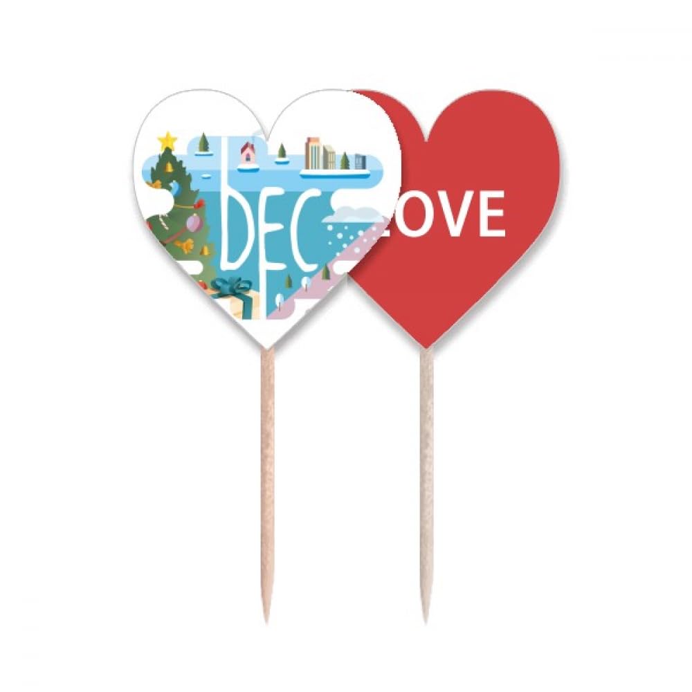Cure-dents drapeau Décembre avec illustration de cœur pour décoration de cupcake et buffet