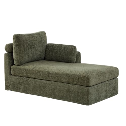 Aortzio Modern 32\'\'W Chaise Lounge with Right Armrest (Hold Left Arm), Indoor Recliner, Comfy Deep Seat Sleeper Chair Single Sofa Bed for Apartment, Living Room, Green R. - Thumbnail 7