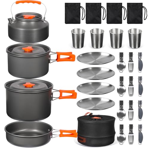 Batterie de cuisine de camping empilable REDCAMP avec casserole et vaisselle de bivouac