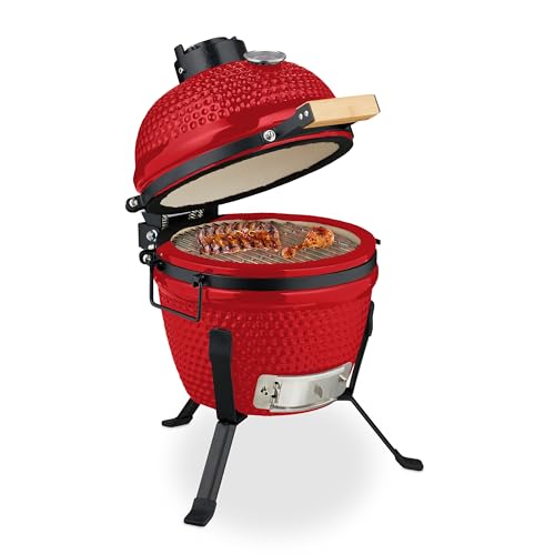 Relaxdays Barbecue a Carbonella Stile Kamado, Griglia Ø 26 cm