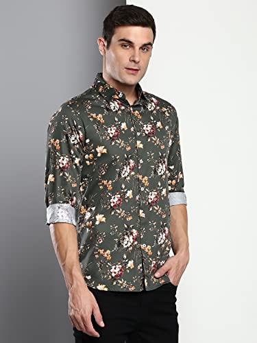 Image of Dennis Lingo Men's Printed Slim Fit Satin Casual Shirt with Spread Collar & Full Sleeves