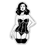 Pin Up Girl Black and White - 3' Vinyl Sticker - for Car Laptop Water Bottle Phone - Waterproof Decal
