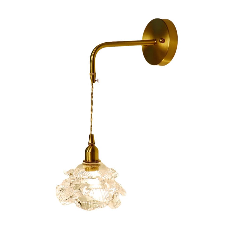SMCCYYSD Flower Shaped Wall Lamp, Brass Light With Glass Lampshade, Medieval Copper Sconce, Bedside Lamps, E14 Lighting Fixture, Retro Industrial Lights F