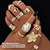 KISS WIFE Golden Chunky Rings Set for Women, Big Flower Artificial Crystal Baroque Pearl Irregular Stackable Knuckle Rings Pack, Vintage Chunky Jewelry Gift (Baroque) #4