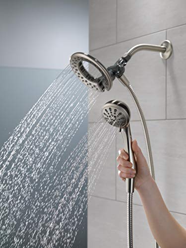 Delta Faucet 4-Spray In2Ition 2-In-1 Dual Shower Head With Handheld, Touch-Clean Brushed Nickel Shower Head With Hose, Detachable Shower Head, Hand Held Shower Head, Spotshield Stainless 75486Csn #TOP1
