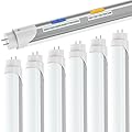rgbylediison T8 T12 LED Bulbs 4 Foot, 4FT Tube Lights 6CCT 3000K-6500K/5 Power(10W-24W), LED 4ft Fluorescent Tube Replacement, Hybrid Type A+B Bulbs, Plug & Play/Ballast Bypass, ETL DLC(6 Pack White)