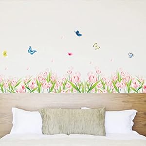 Rjjrr Roze bloemen vlinder muurstickers woondecoratie doe-het-zelf slaapkamer plint muren sticker muurschildering kunst…