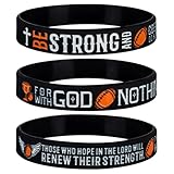 Sainstone Power of Faith Football Bible Verse Silicone Wristbands with Inspirational Scriptures JOSHUA 1:9 LUKE 1:37 ISAIAH 40:31, Sports Party Favors Gifts (3-Pack)