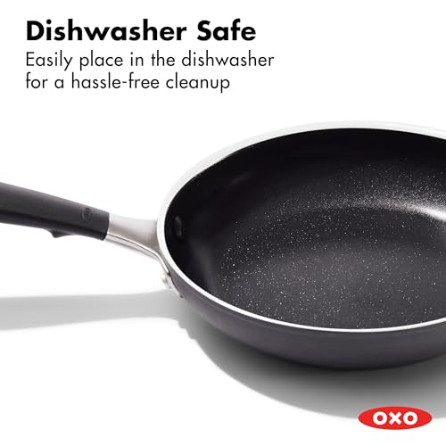 Image of OXO 8 inch Non-Stick Every Day Frying Pan, BPA-Free Comfort Grip Silicone Handle, Dishwasher & Oven Safe, PFAS-Free Ceramic Skillet, Black