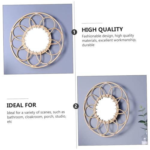 Miroir décoratif mural en rotin 30 cm de style bohème pour chambre - 5