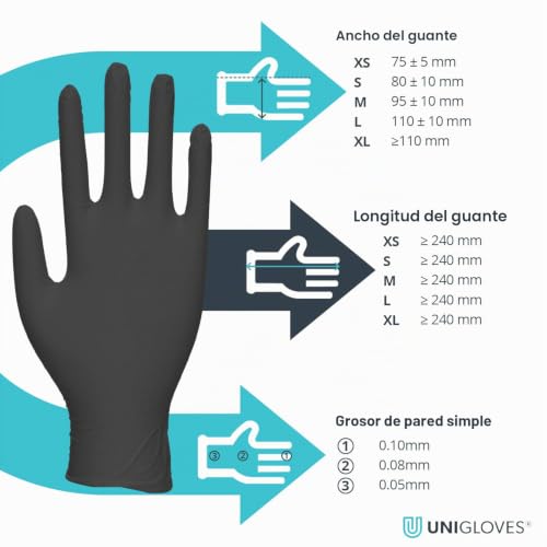 Miniatura 5 de Unigloves Black Pearl Guantes De Examen De Nitrilo - Guantes Desechables Multiuso, Sin Polvo Y Sin Látex - Caja De 100 Guantes, Negros, Grandes Gp0034