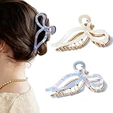 Mesovor 2 Pack Gold Metal Bow Hair Claw Clips, Nonslip 4.3' Large Hair Grip Hairclips for Thin and Thick | Acrylic Metal Strong Hold Claw Clip (Mermaid Colorful)