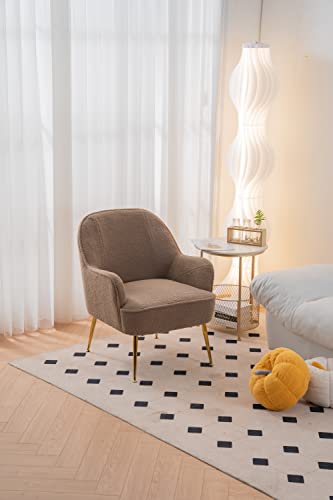Goujxcy Teddy Barrel Chair Accent Armchair With Golden Legs For Living Room Bedroom Home Office, Tufted Back Club Chair (Brown) #TOP2