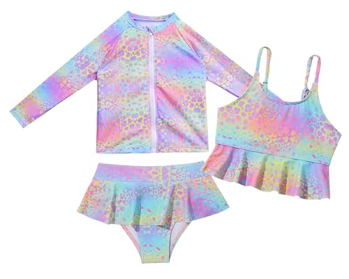 Camiseta manga larga infantil para playa y surf con conjunto tankini de niña 3 piezas