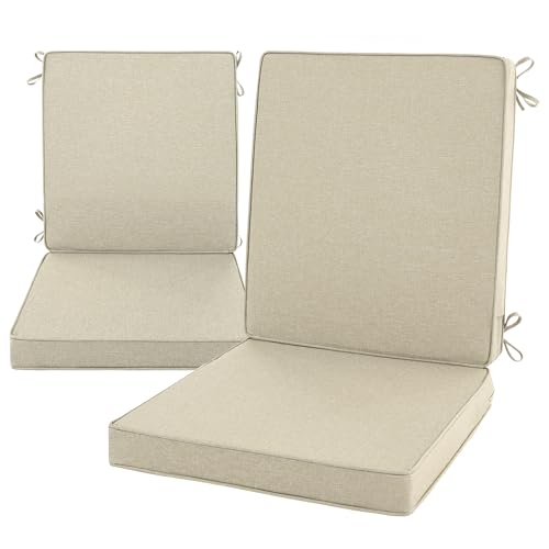 Image of Outdoor Chair Cushions, Water-Resistant & Fade-Resistant, Patio Furniture Lawn Dining Chair Seat Replacement with Mid Back, Ties Zipper, Removable Cover, 18 x 16.5 Inch, Set of 2, Beige