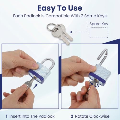Afcabakila 12 Pack Padlocks with Same Key Locks with Keys Keyed Alike Padlocks 1-9/16 Inch 40mm Laminated Steel Heavy Duty for Storage Locker Shed Fence Toolbox by Afcabakila - Image 4