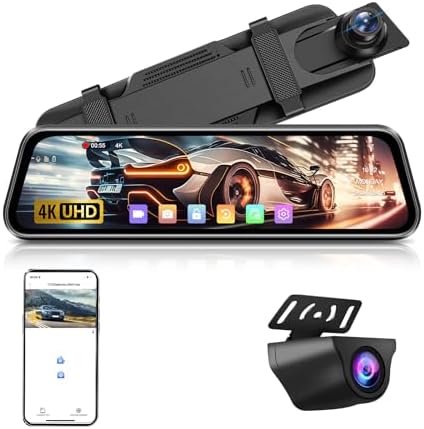 4K Retrovisor con Camara【WiFi】 10'' Pantalla Táctil IPS Espejo Retrovisor con Camara Retrovisor Coche con Camara Asistencia al Aparcamiento WDR Visión...