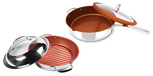 Nuwave 12 Inch 'Everyday Pan' & BBQ Grill Pan 11 Inch with Lids Stainless Steel Induction Ready