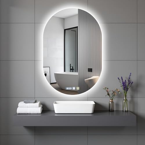 Dibaful Espejo de baño con iluminación regulable, 500 x 750 mm, espejo de baño con interruptor táctil, antivaho, IP44, resistente al agua, espejo con luz para baño o hotel
