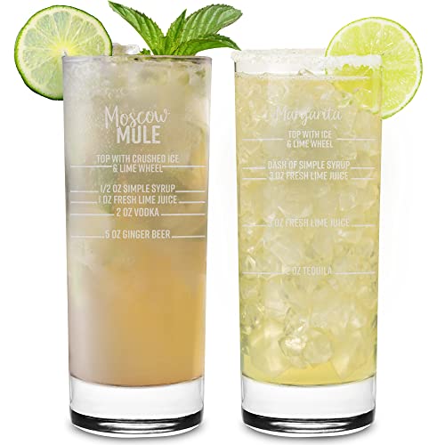 On The Rox Drinks Cocktail Recipe Highball Glasses - 15.75 Oz Cocktail Party Drinking Glasses, Set Of 2 - Tall Tom Collins, Mixed Drink, Cocktail Glasses - Fancy Alcoholic Barware Glassware Drinkware #TOP25