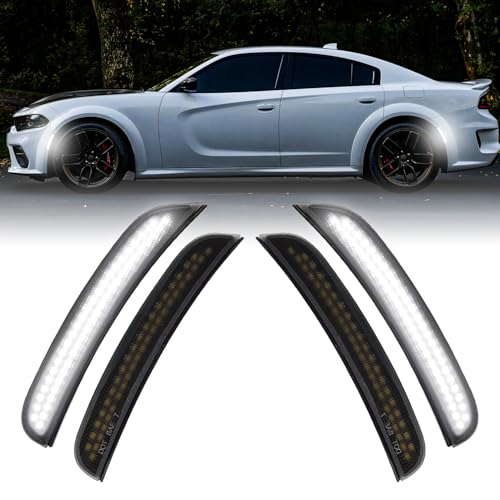 DouMmantn Side Marker Lights for Charger 2015-2023 Front & Rear Fender Light for Charger SXT for Scatpack for SRT Hellcat LED White Parking Light Bumper Marker Lamps Smoked Len 4PCS