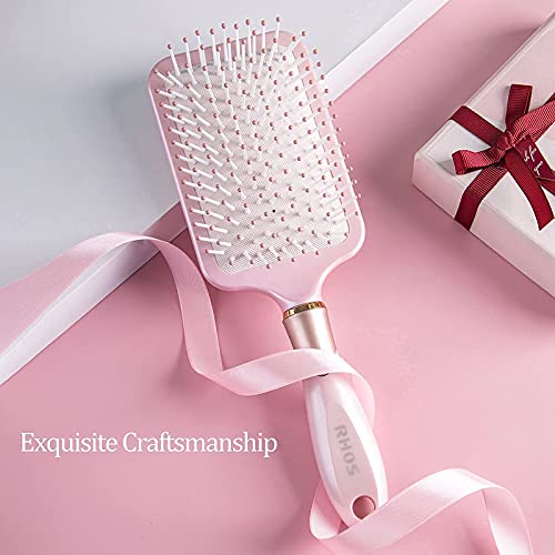 Rhos Paddle Hair Brush For Detangling-Hair Brush For Women-Cushion Hair Brush For Wet And Dry Hair- Square Hair Brush For Thick/Curly/Thin/Long/Short Hairs(1 Pack-Pink) #TOP4