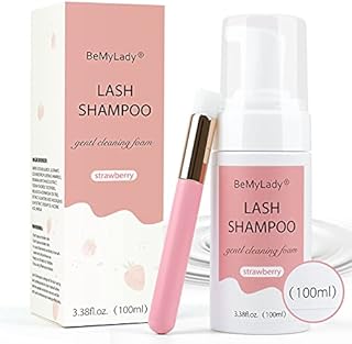 Eyelash Extension Shampoo 100ml / 3.38fl.oz + Brush - Gentle Eyelid Foaming Cleanser - Eyelash Wash and Lash Bath for Exte...