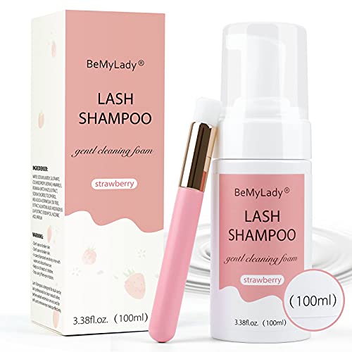 Eyelash Extension Shampoo Cleaner Solution 100ml - False Eyelash Cleaning Kit Lash Eyelid Foam Cleanser Wash for Lash Oil & Dust, Salon and Home Use Gentle Formula Eye Makeup Remover