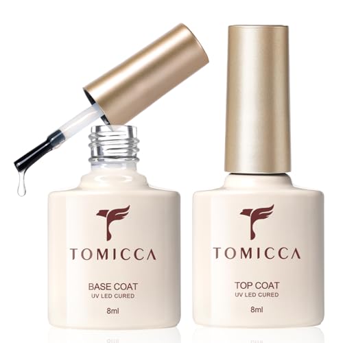TOMICCA Base Coat et No Wipe Top Coat Kit de Vernis Semi Permanent, Soak Off Gel UV/LED Cadeau pour Studio de Manucure DIY Home,2 * 8ML
