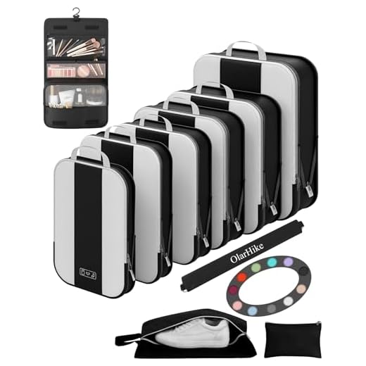 10 Set Compression Packing Cubes for Travel Essentials,Compressible Expandable Packing Cubes for Suitcase,OlarHike Luggage Organizer Bags for Travel,Handy Helper for Organizing Clothes(Black)