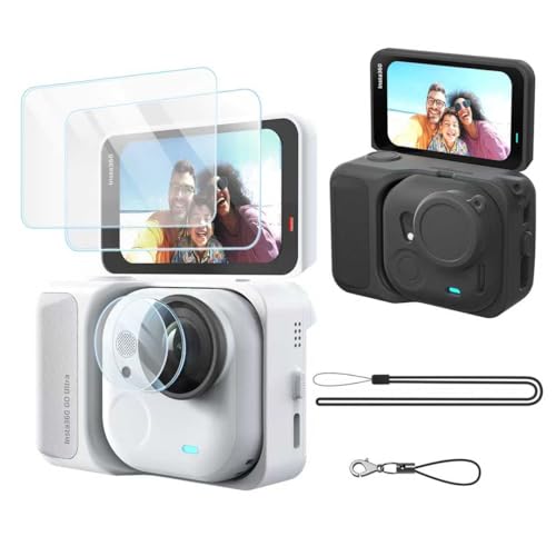 Rszfnjxry Silicone Protective Case,Screen and Lens Protector for Insta360 Go Ultra (Black)