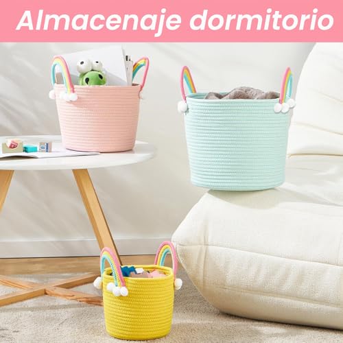 Pack 2 cestas de almacenamiento infantil de cuerda de algodón con arcoíris tricolor 5