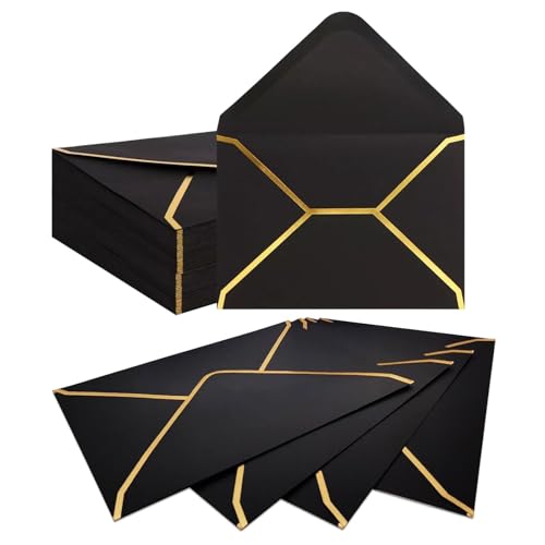 50 pezzi Bustedi invito formato, 13,5 x 18,5 cm, BusteEleganti per biglietti di auguri, Busteper invito, Bustevuote, Piccolo Buste da lettera, per matrimoni, compleanni, feste, lauree (Nero)
